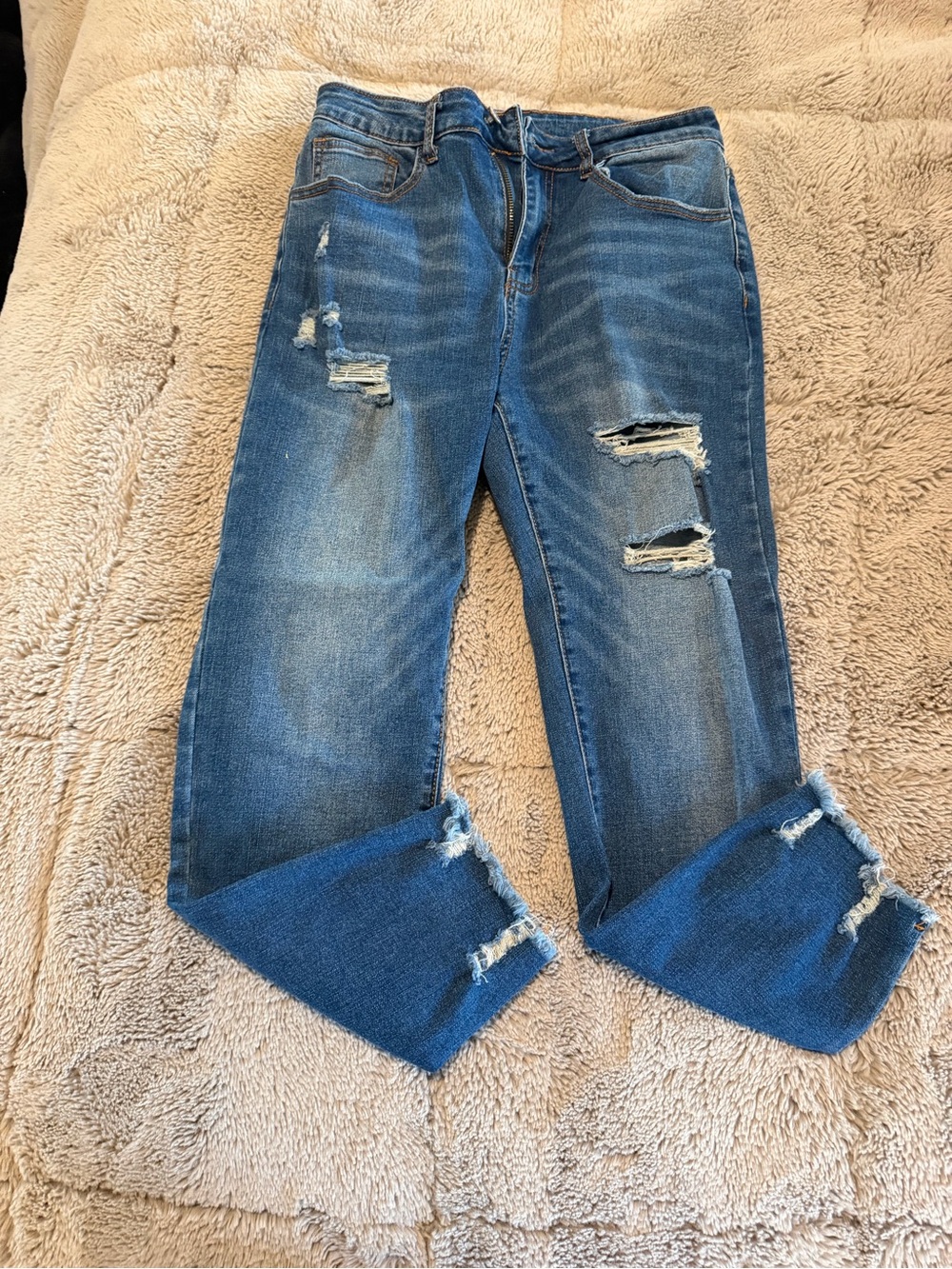 Women's Distressed Mid-Blue Ripped Jeans